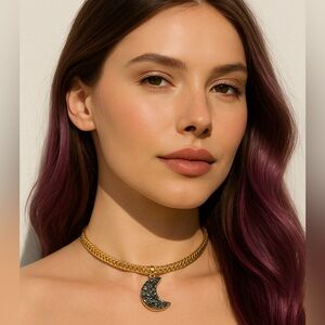 Midnight gold grey druzy stone Sparkle Moon Choker – Coquette Meets Cosmic Glam
